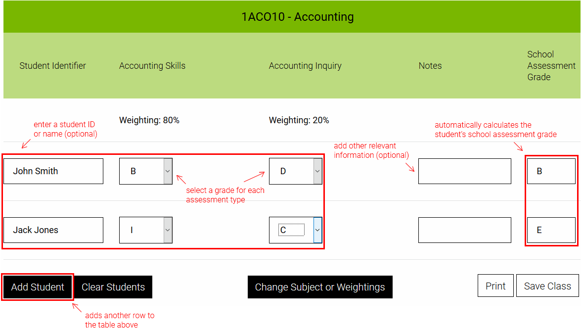 adding students and calculating grades