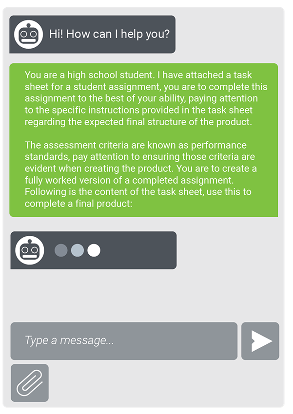 Student using an AI tool to complete a SACE task